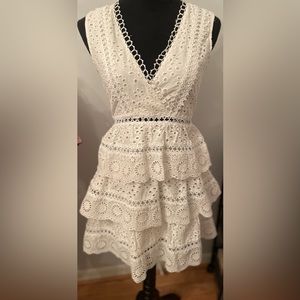 AQUA White Eyelet Tiered Tank Dress. Size XS